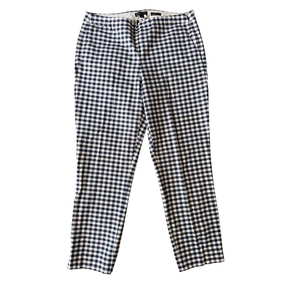 J. Crew Women's 8 Blue Gingham Martie Straight Leg Side Zip Pants | SKU 1137